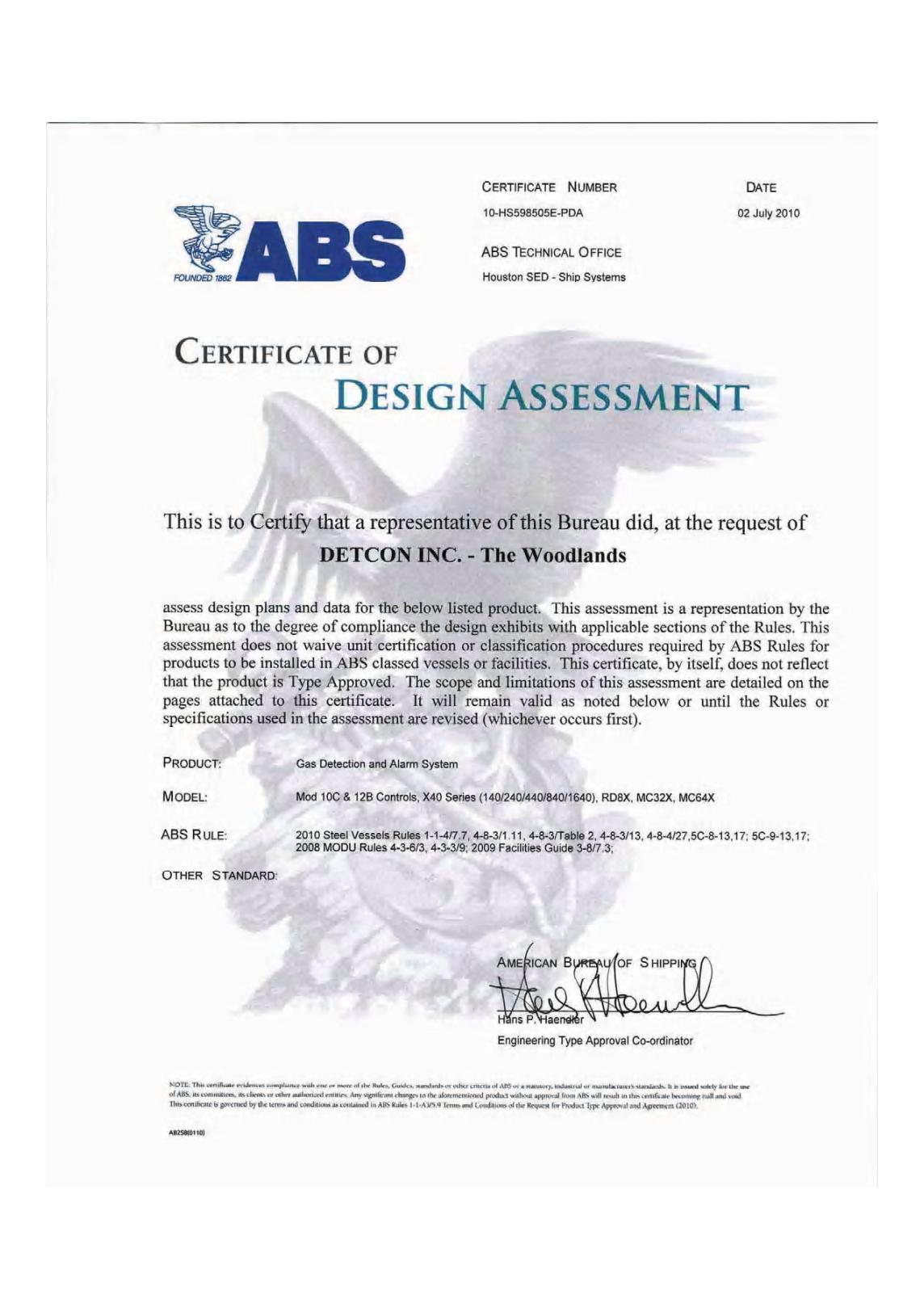 气体探测报警系统ABS 认证