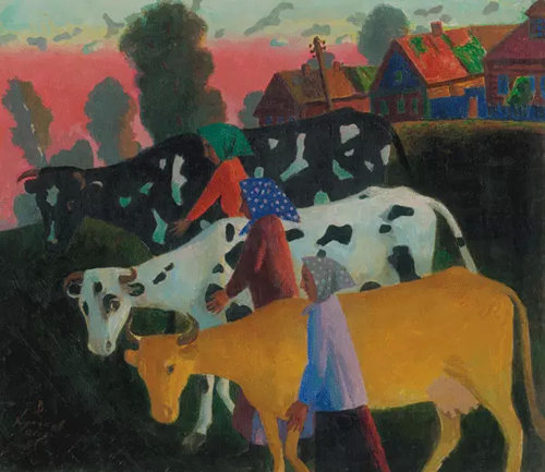 库拉科夫《晚霞中的奶牛》