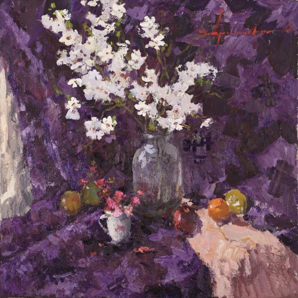 拉申得 杏仁与日本木瓜   90×90cm 2012年