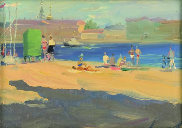 拉申得《沙滩》28x19cm布面油画