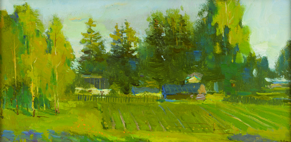 库茨米乔夫 《田园》  20x39cm  布面油画  1983年