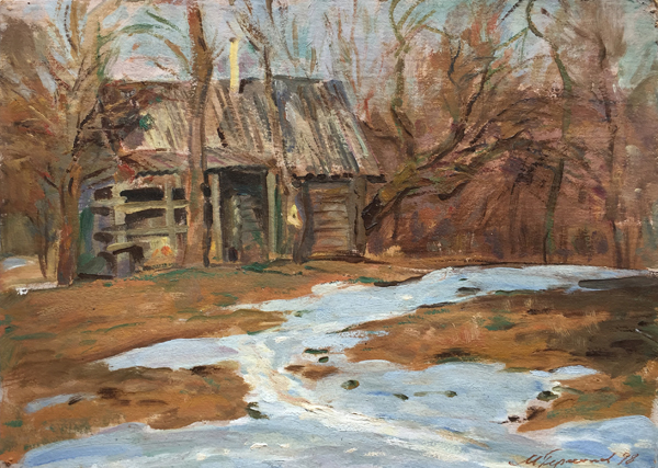 格拉西莫夫·米哈伊洛维奇  《秋风的小屋》35x25cm  