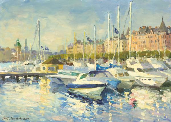 斯维特莱娜   斯德哥尔摩游艇 50x70cm  布面油画  2005年