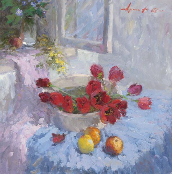 拉申得  郁金香  100x100cm  布面油画  2007年
