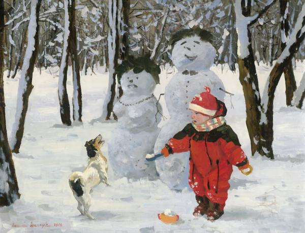 谢夫楚科  雪地上的游戏  70x90cm  布面油画  2016年