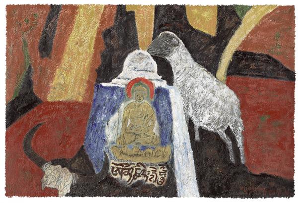 臧跃军  放生羊  60x90cm 藏纸  2012年
