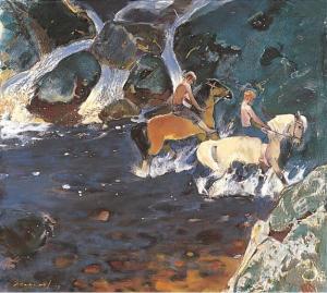 萨卡洛夫《骑马少年》90×100cm 1997年