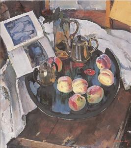 萨卡洛夫-《水果静物》，90×100cm。1989年