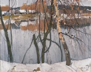 萨卡洛夫《在岸边》 110×80cm 1975年