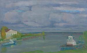 德米特里  伏尔加上的水码头  59x96cm  布面油画  2014年