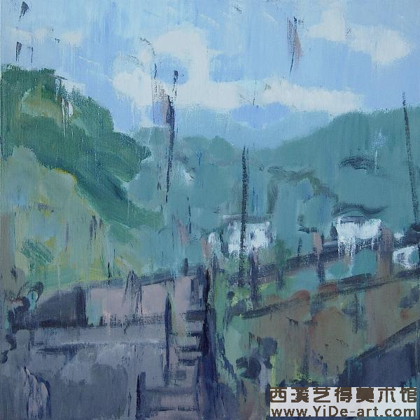 《紫阳桥》60×60厘米麻布丙烯2012年
